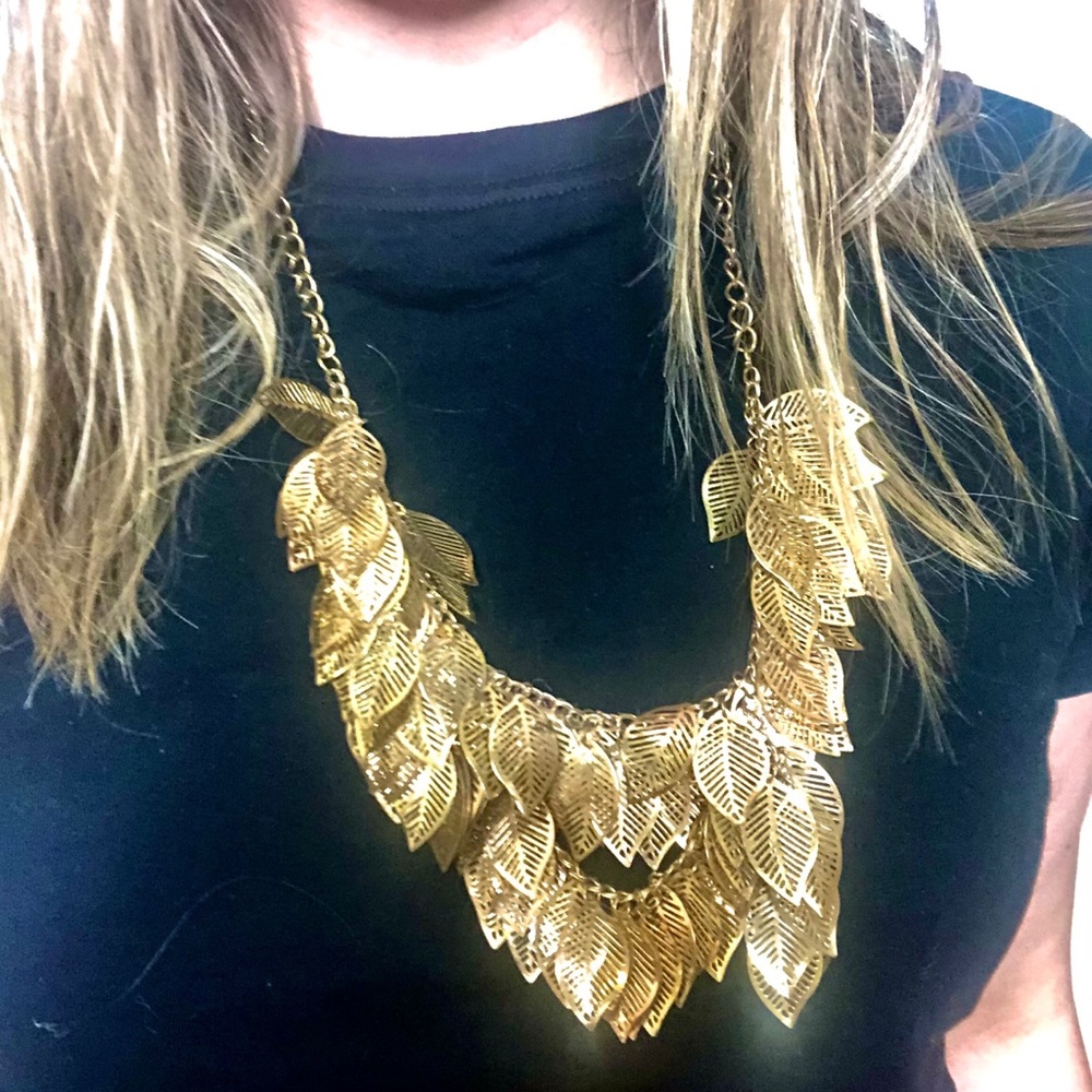 Large Golden Leaf Statement Necklace